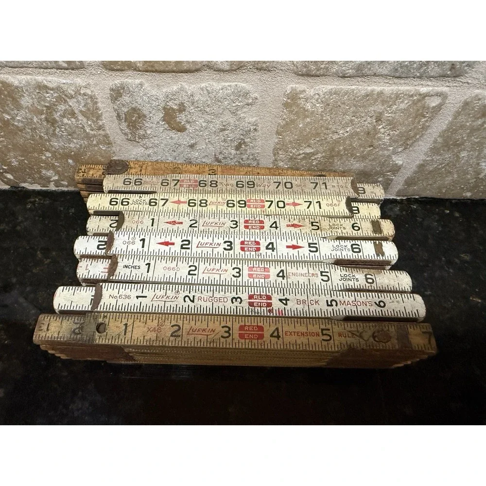 8 Lufkin Folding Ruler Red End Vintage Antique Engineer Brick Mason Extension‎